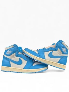 Air Jordan 1 Mid/High Blue and Cream Sneakers